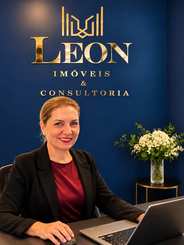 Rhose Leon no escritório da Leon Imóveis, em Curitiba